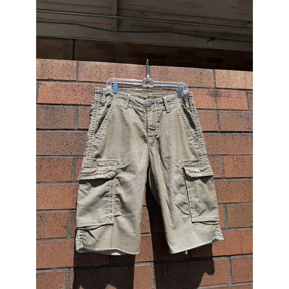 Y2K True Religion Vintage Olive Green Anthony Corduroy Cutoff Cargo Shorts Super